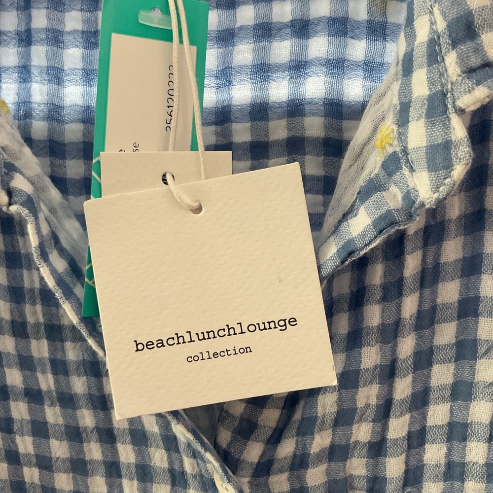 beachlunchlounge Blue Gingham Button Down Tie Front Shirt - Size M - Picture 6 of 7